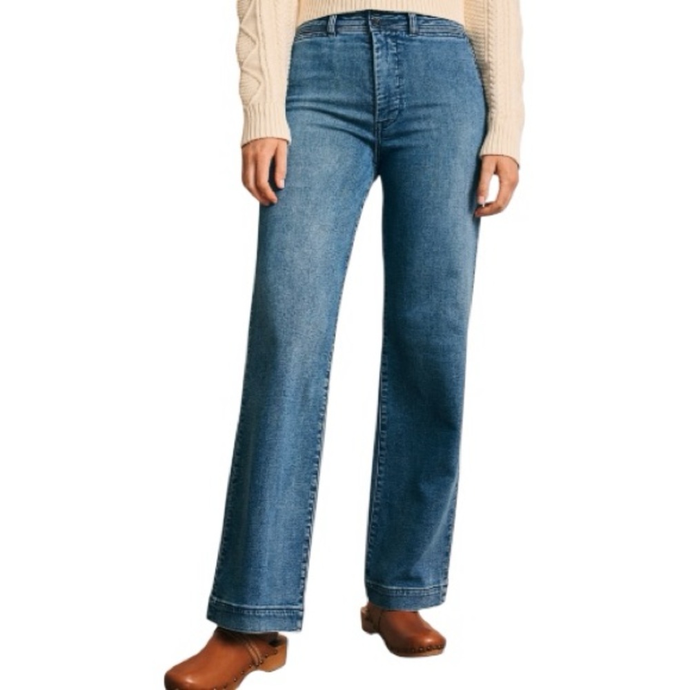 Faherty Stretch Terry Wide Leg Jeans Blue Size 26